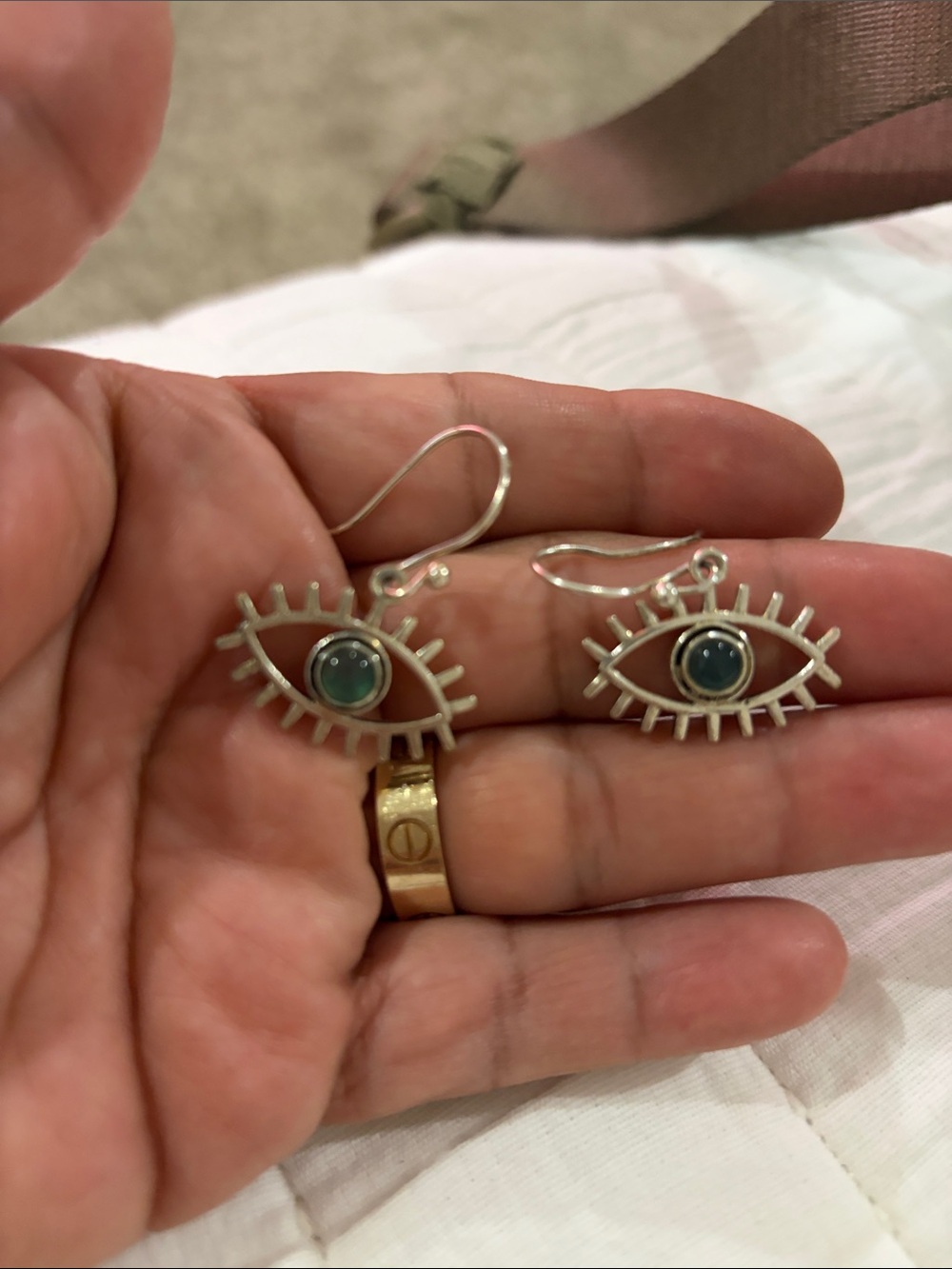 Silver Evil Eye Drop Earrings with Blue Stone